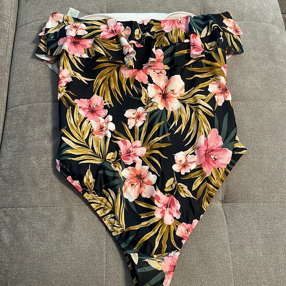 Kona Sol Black Floral One Piece Swimsuit - Picture 7 of 8